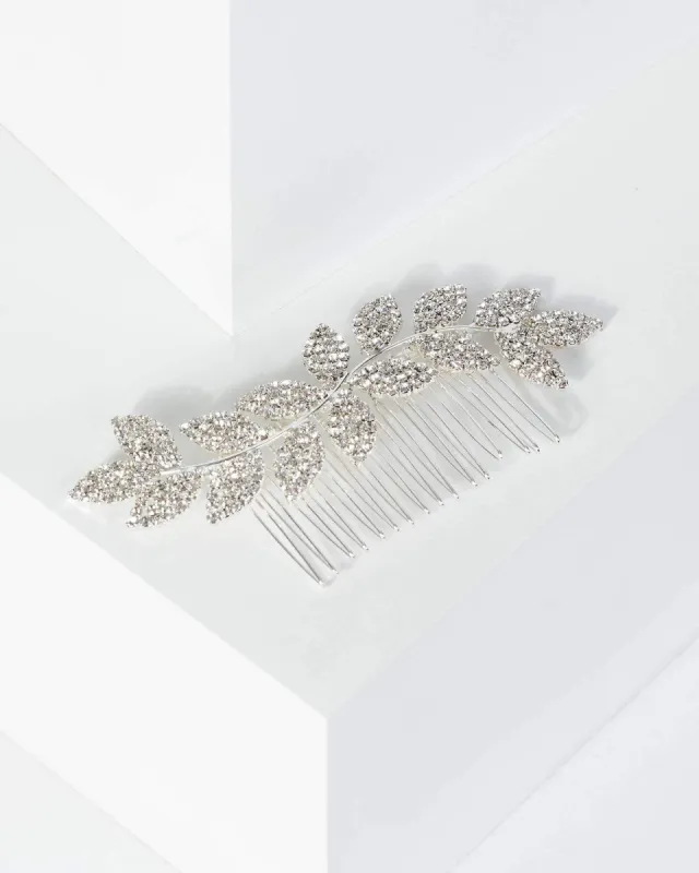 Silver Diamante Leaf Pave Comb sold by Collete Hayman