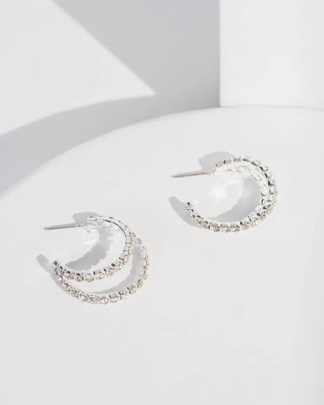 Silver Double Crystal Hoop Earrings sold by Collete Hayman