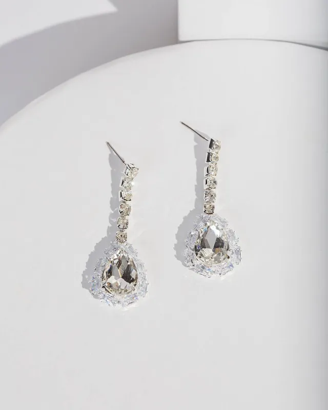 Silver Long Crystal Teardrop Earrings sold by Collete Hayman