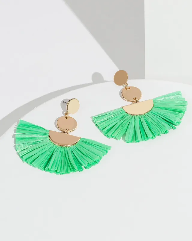 Green Raffia Drop Earrings sold by Collete Hayman