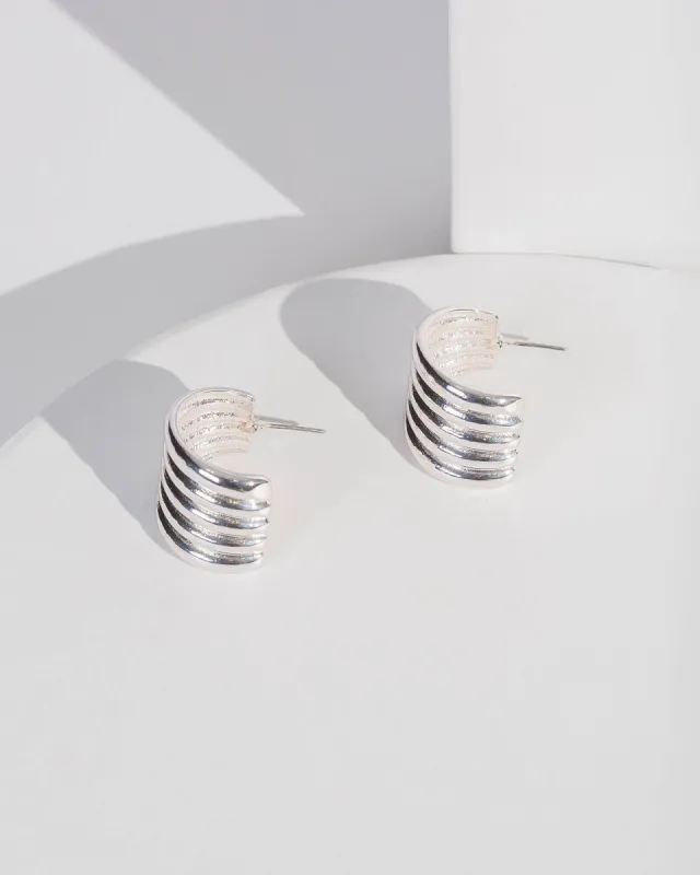 Silver Metal Triple Row Hoop Earrings sold by Collete Hayman