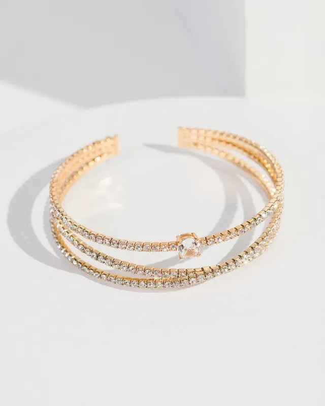 Gold Crystal Crossover Cuff Bracelet sold by Collete Hayman
