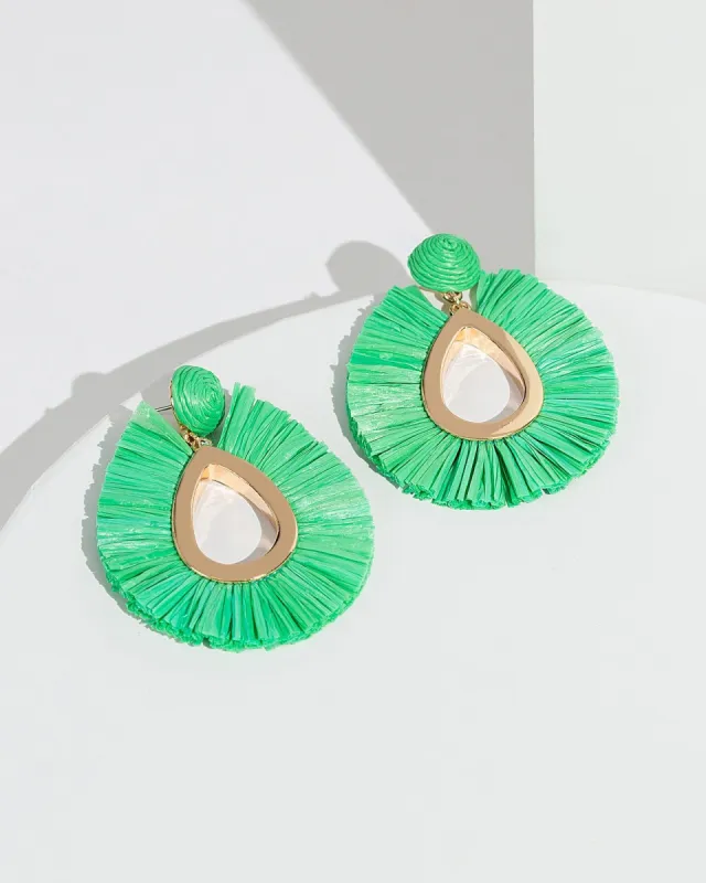 Green Raffia Teardrop Earrings sold by Collete Hayman