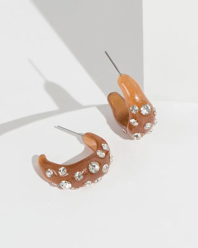 Brown Crystal Studded Hoop Earrings sold by Collete Hayman