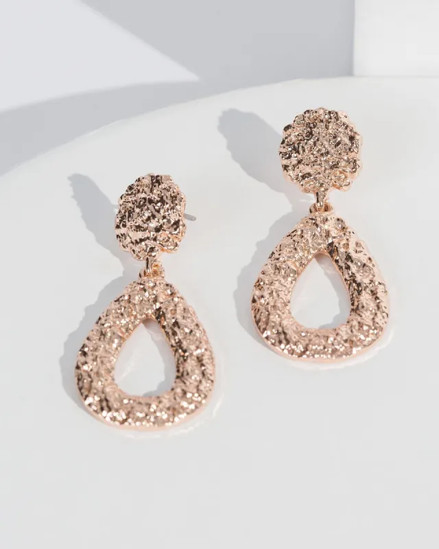 Rose Gold Textured Teardrop Detail Earrings sold by Collete Hayman