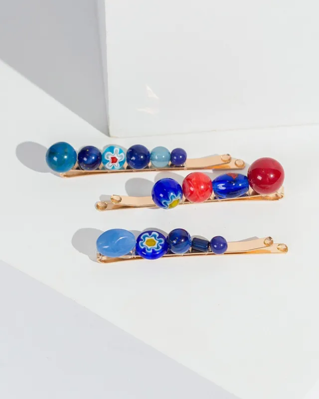Multi Colour 3 Pack Beaded Hair Slides sold by Collete Hayman