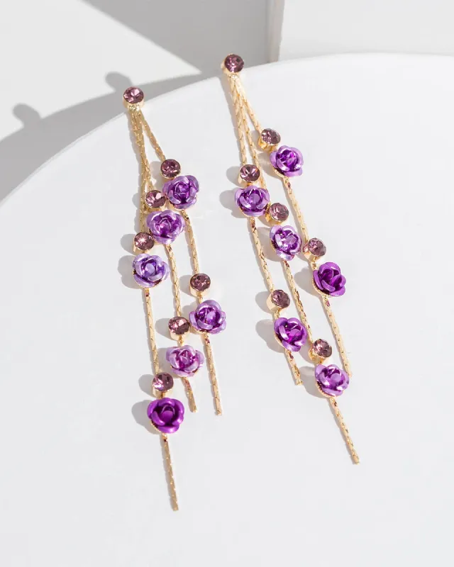Lilac Small Flowers And Crystal Drop Earrings sold by Collete Hayman