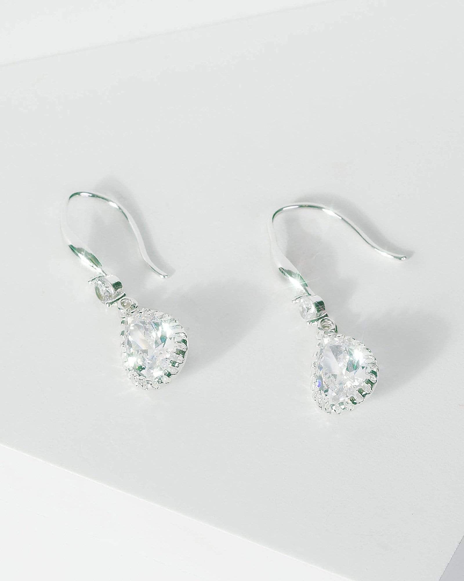Silver Cubic Zirconia Teardrop And Circle Drop Earrings sold by Collete Hayman