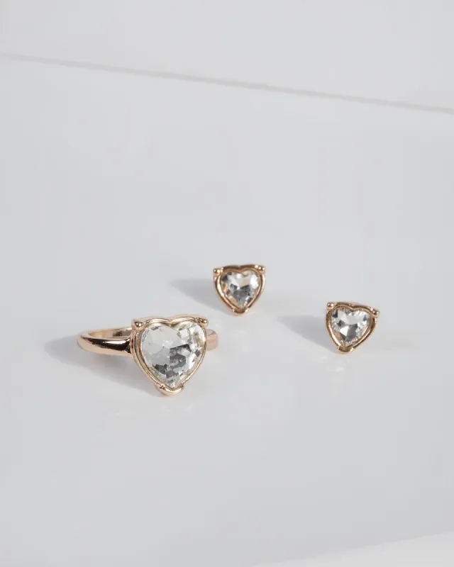 Gold Diamante Heart Ring Set sold by Collete Hayman