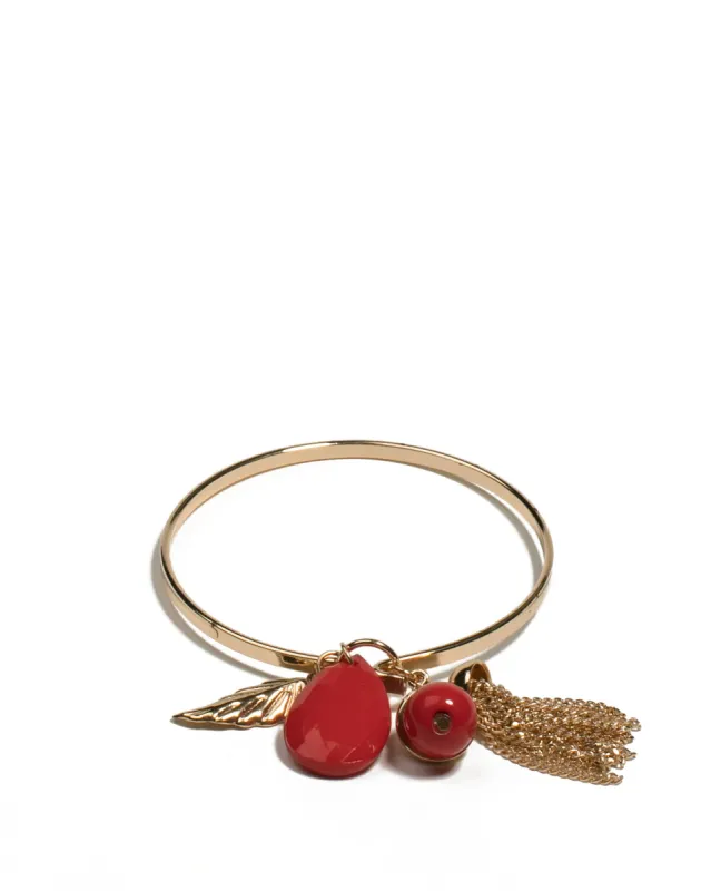 Red Gold Tone Drop Charm Bangle made by Collete Hayman