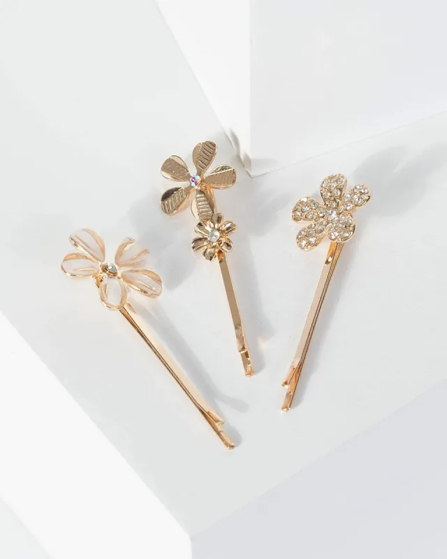 Gold 3 Pack Diamante Flower Hair Clip sold by Collete Hayman