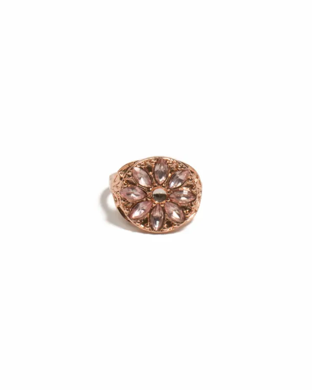 Pink Rose Gold Tone Navette Stone Flower Ring - Medium sold by Collete Hayman