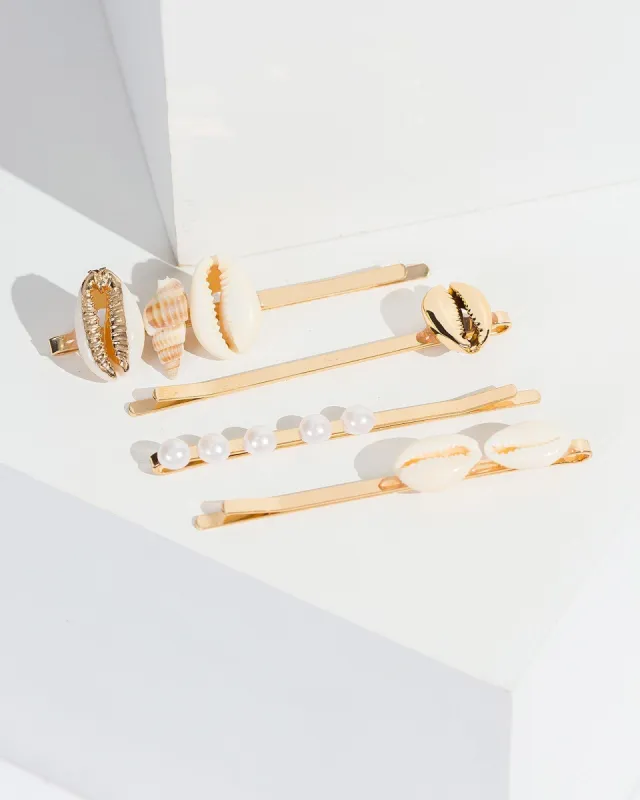 Multi Colour 4 Pack Shell Charm And Pearl Hair Slides sold by Collete Hayman