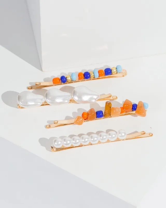 Multi Colour 4 Pack Bead And Pearl Hair Slides sold by Collete Hayman