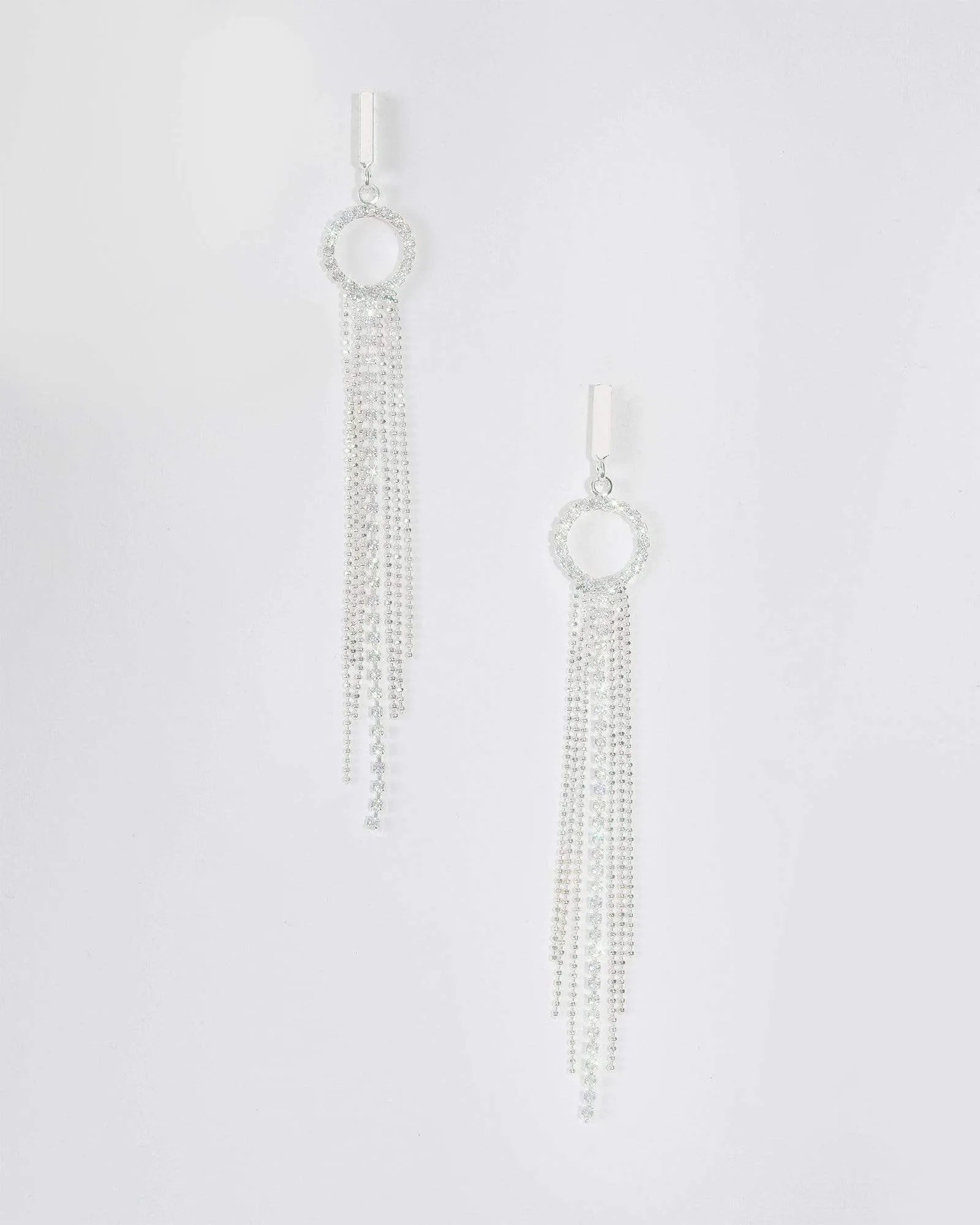 Silver Diamante Round Tassel Drop Earrings sold by Collete Hayman