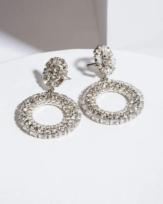 Crystal Circle Rhodium Drop Earrings sold by Collete Hayman
