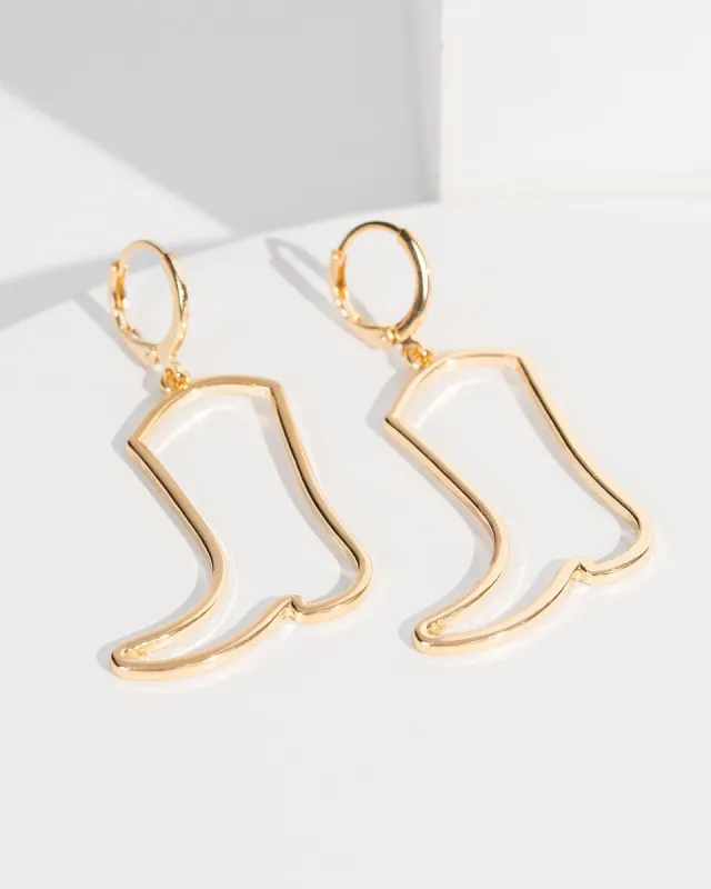 Gold Outline Cowboy Boot Earrings sold by Collete Hayman
