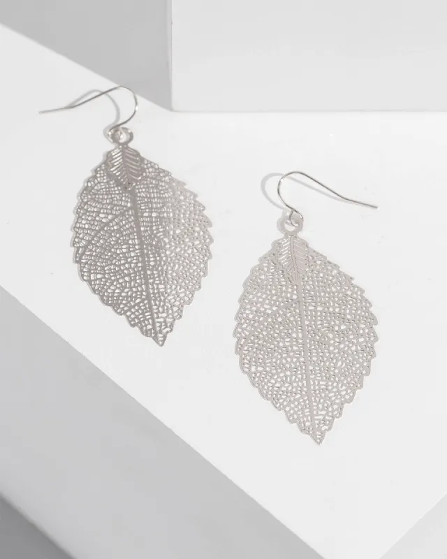 Silver Filigree Leaf Drop Earrings sold by Collete Hayman