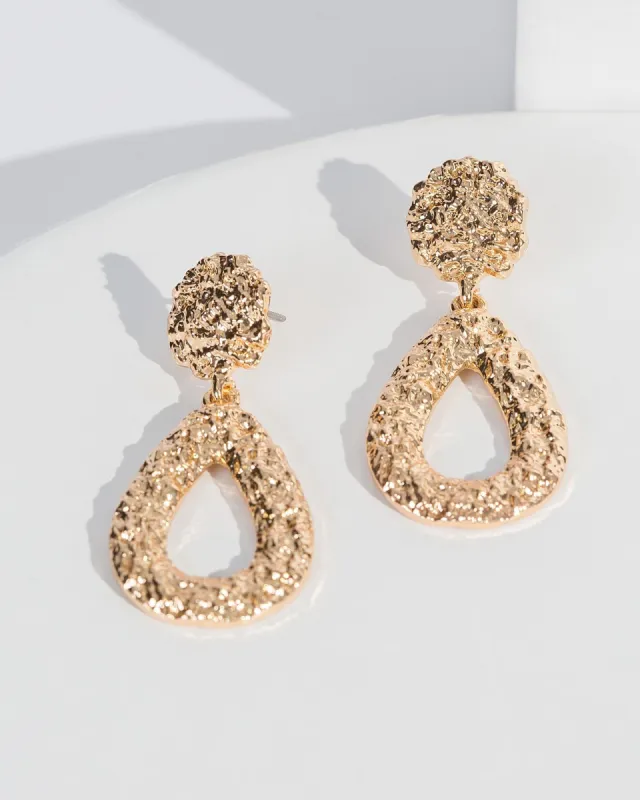 Gold Textured Teardrop Detail Earrings sold by Collete Hayman