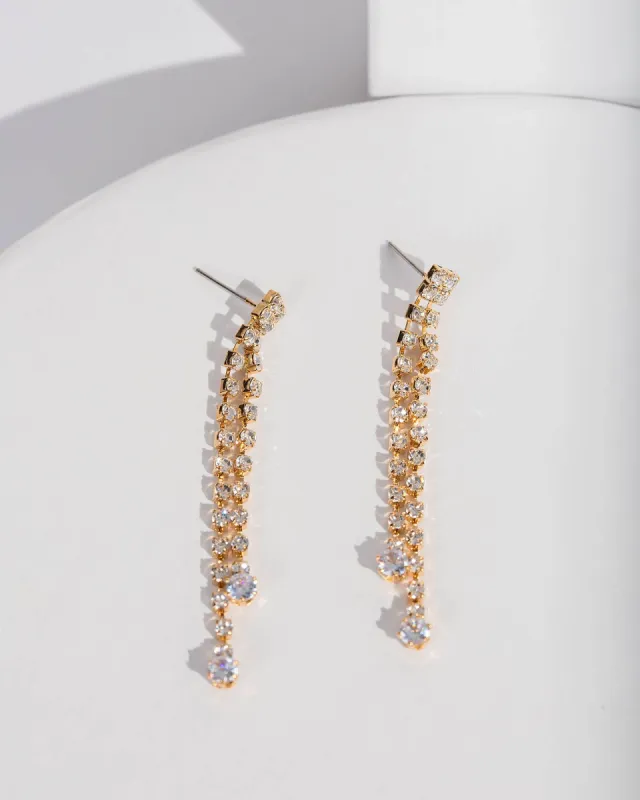 Gold Crystal Post Drop Earrings sold by Collete Hayman