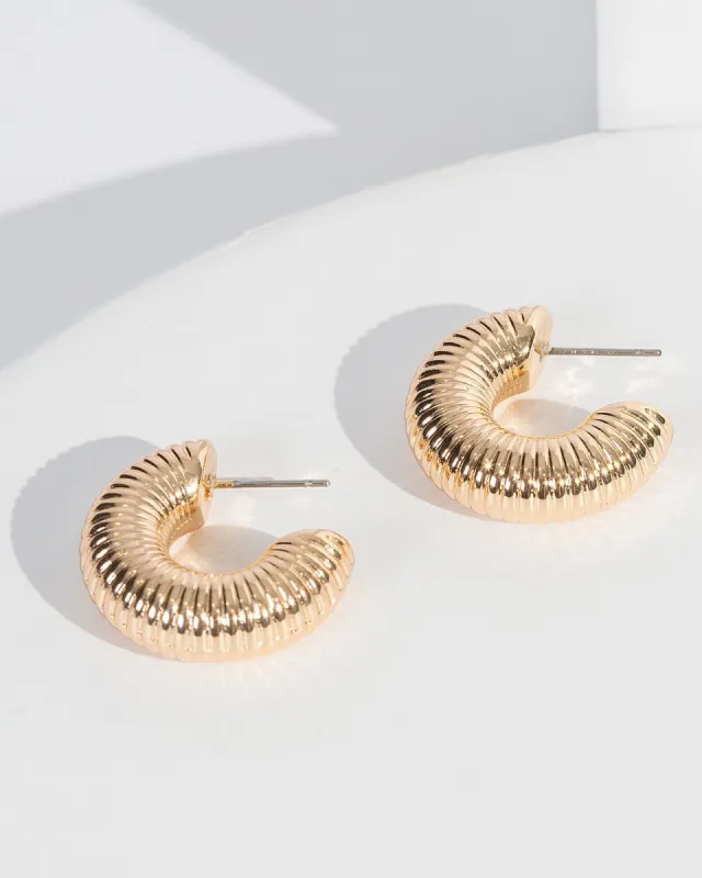 Gold Textured Line Detail Hoop Earrings sold by Collete Hayman