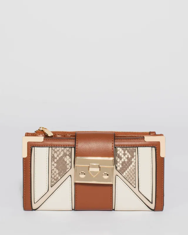 Tan Greta Panel Lock Wallet made by Collete Hayman