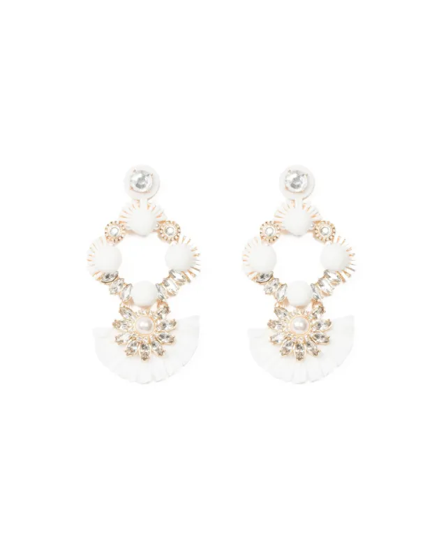 Monochrome Gold Tone Mixed Stone Raffia Statement Earrings sold by Collete Hayman
