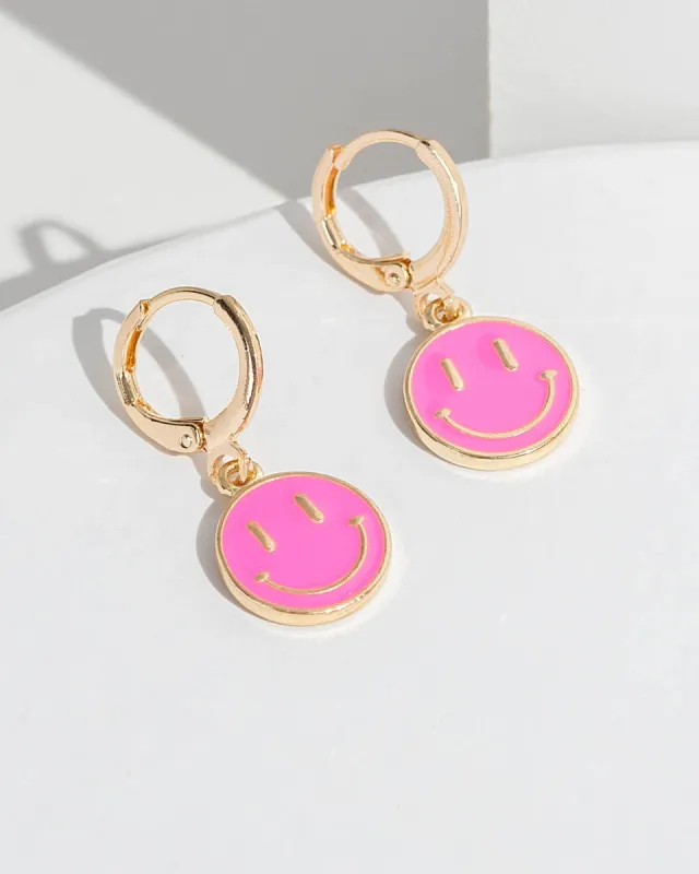 Pink Smiley Hoop Earrings sold by Collete Hayman