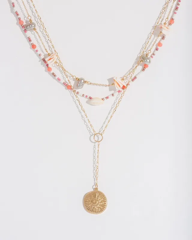 Orange Medallion Layered Lariat Necklace sold by Collete Hayman