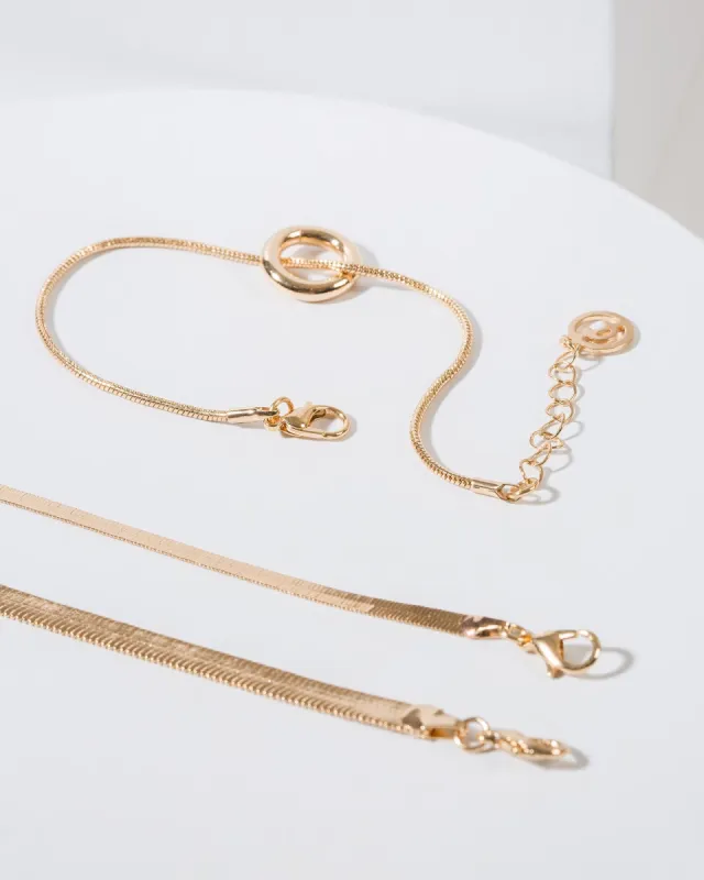 Gold Snake Chain Circle 3 Pack Bracelet sold by Collete Hayman