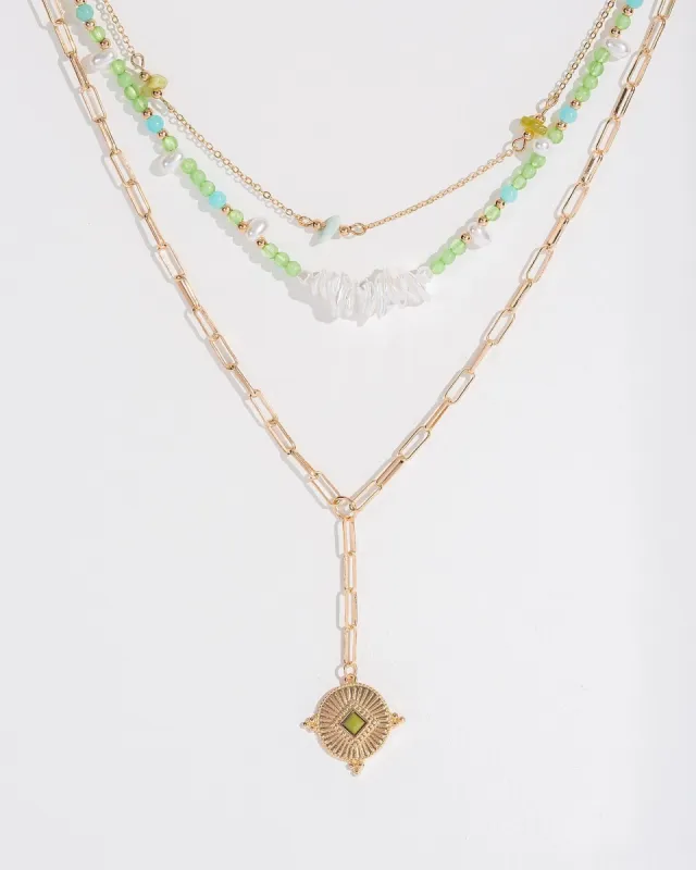 Green Layered Medallion Necklace sold by Collete Hayman
