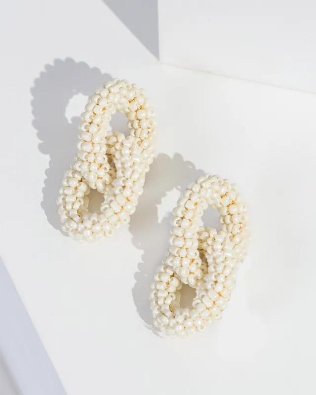 Ivory Beaded Chain Link Statement Earrings sold by Collete Hayman