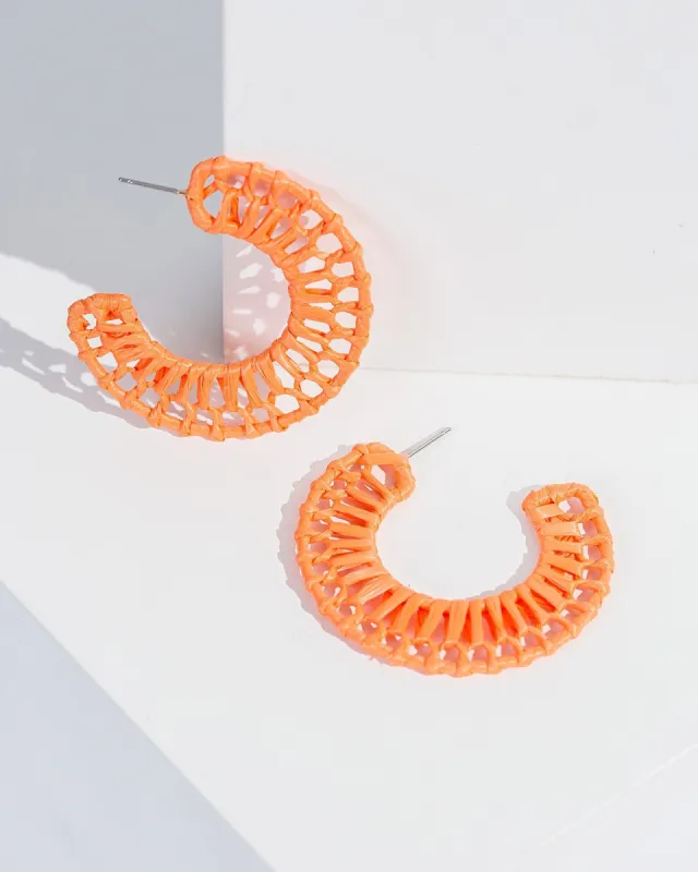 Orange Crochet Statement Hoop Earrings sold by Collete Hayman