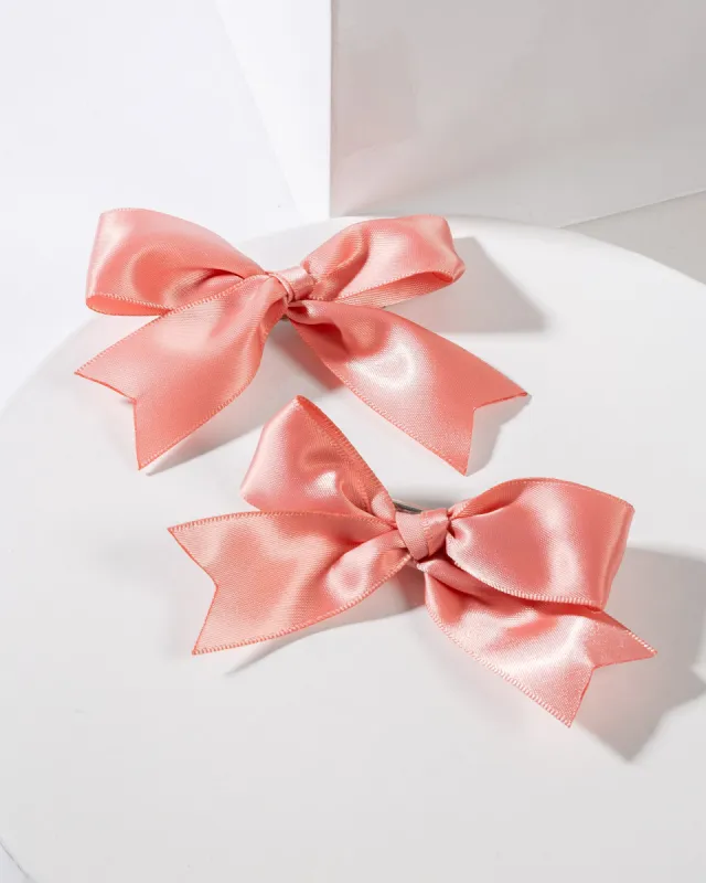 Pink 2 Pack Small Plain Bow Hair Slides made by Collete Hayman