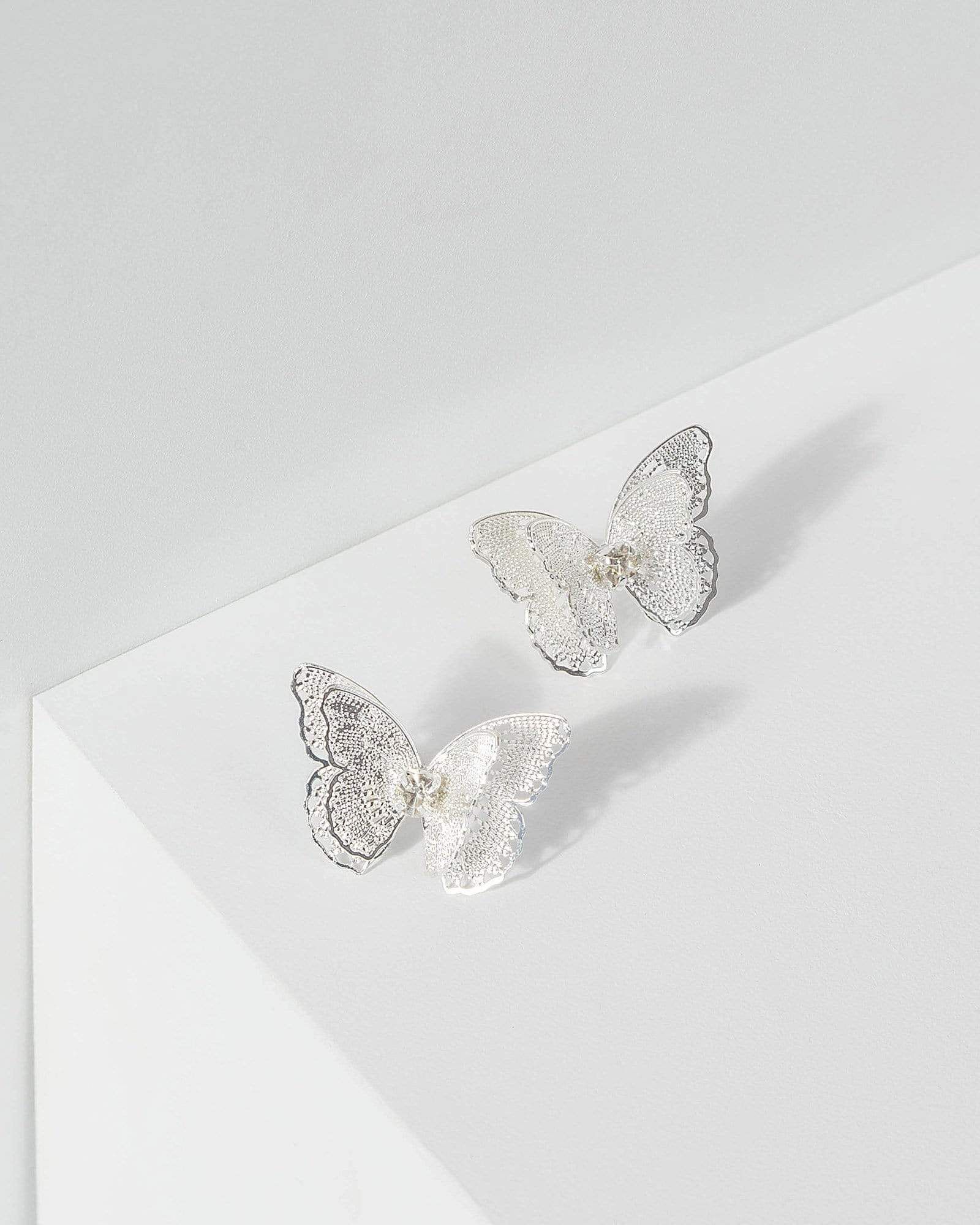 Silver Cubic Zirconia Butterfly Stud Earrings sold by Collete Hayman