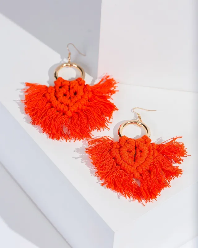 Orange Macrame Loop  Statement Drop Earrings sold by Collete Hayman