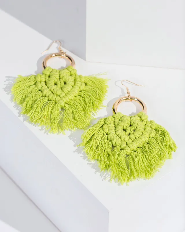 Green Macrame Loop Statement Drop Earrings sold by Collete Hayman