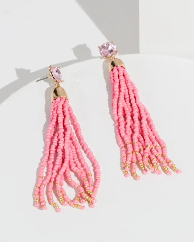 Pink Beaded Tassel Drop Earrings sold by Collete Hayman