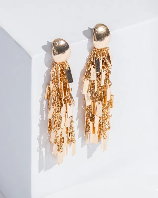 Gold Disc Tassel Drop Statement Earrings sold by Collete Hayman