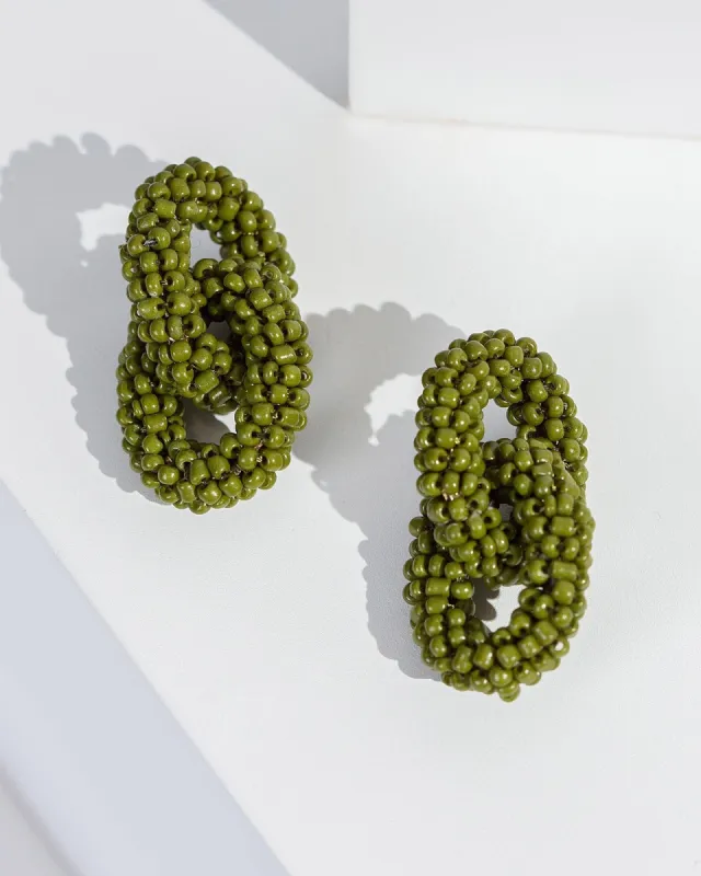 Green Beaded Chain Link Statement Earrings sold by Collete Hayman