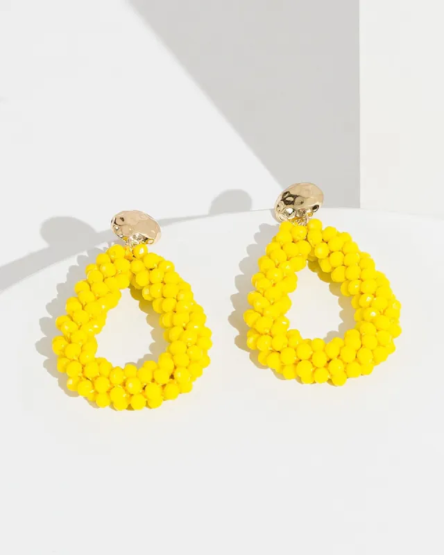 Yellow Beaded Teardrop Earrings sold by Collete Hayman