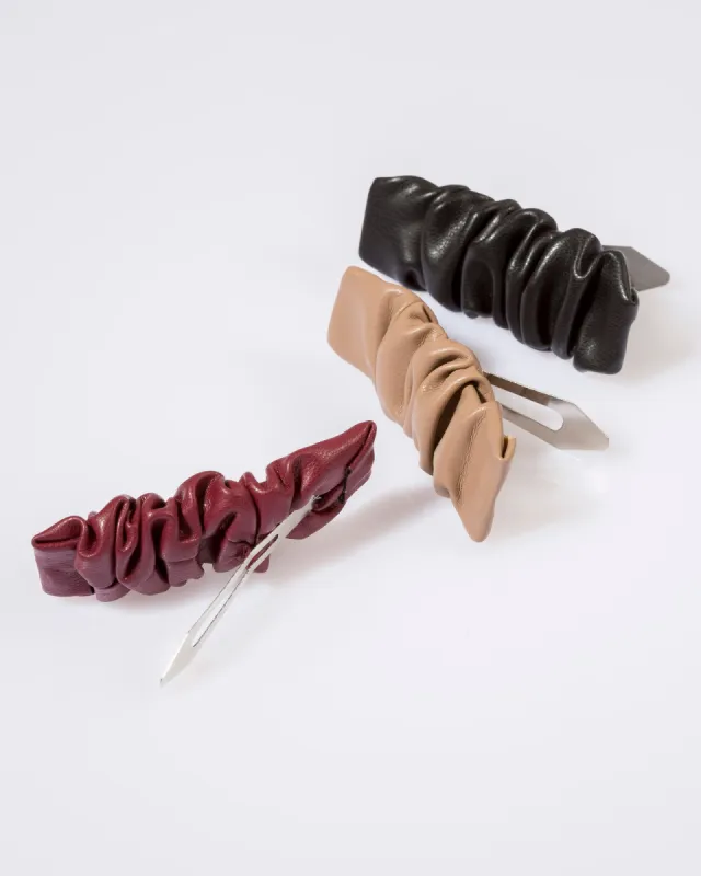 Multi Colour 3 Pack Leather Look Ruched Hair Clip made by Collete Hayman