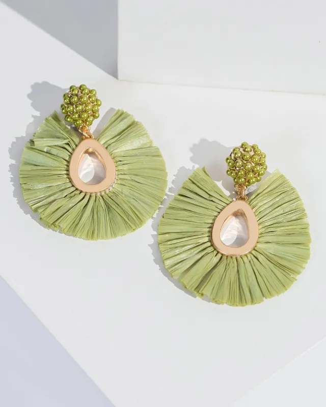 Green Raffia Loop Statement Earrings sold by Collete Hayman