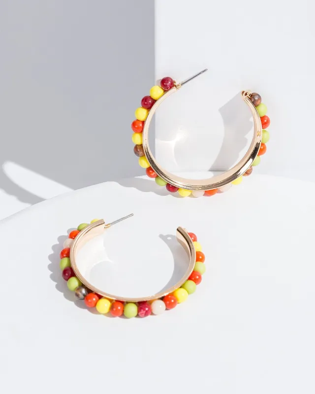 Brown Multi Beaded Hoop Earrings sold by Collete Hayman