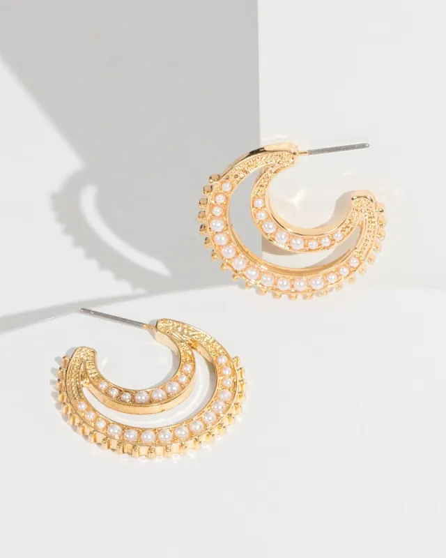 White Pearl Double Hoop Earrings sold by Collete Hayman
