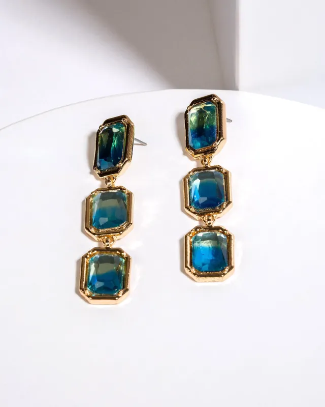 Blue Triple Rectangle Crystal Drop Earrings sold by Collete Hayman