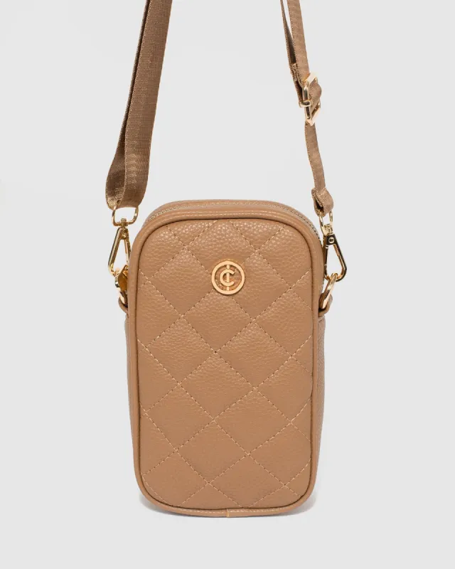 Caramel Rubee Quilted Crossbody Phone Bag sold by Collete Hayman