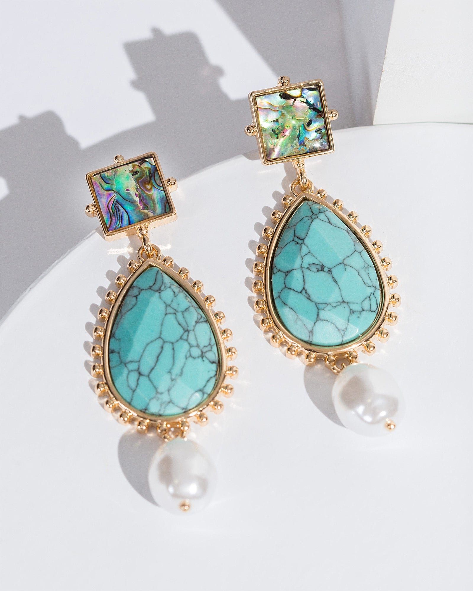 Blue Stone And Pearl Drop Earrings sold by Collete Hayman