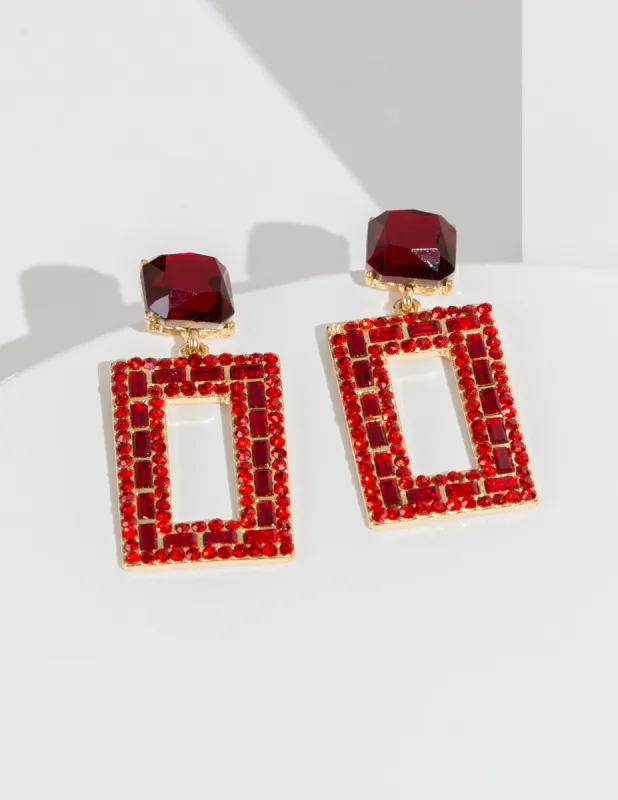 Red Crystal Rectangle Earrings sold by Collete Hayman