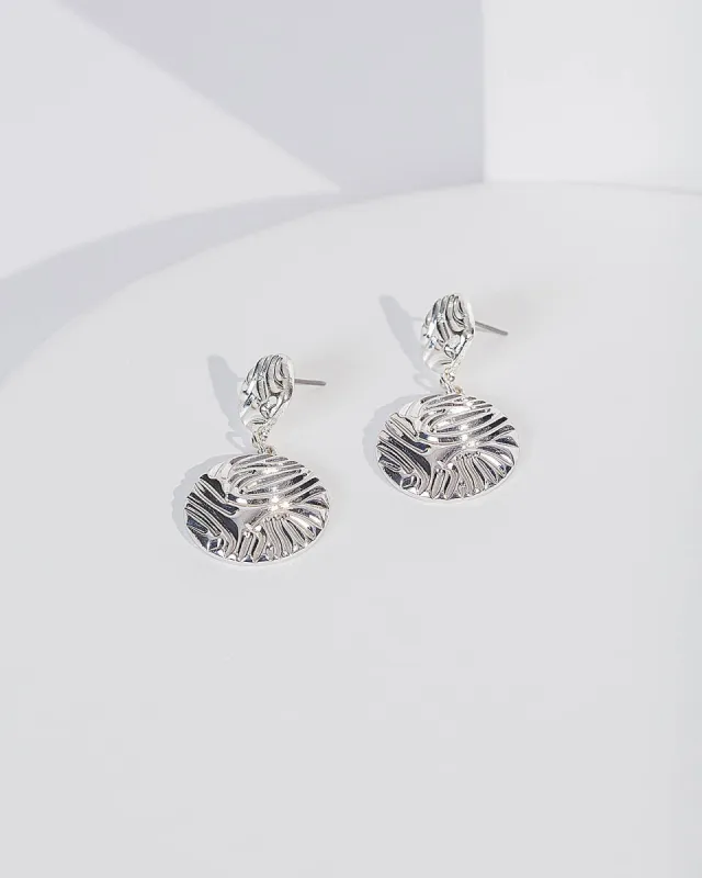 Silver Textured Disc Drop Earrings sold by Collete Hayman